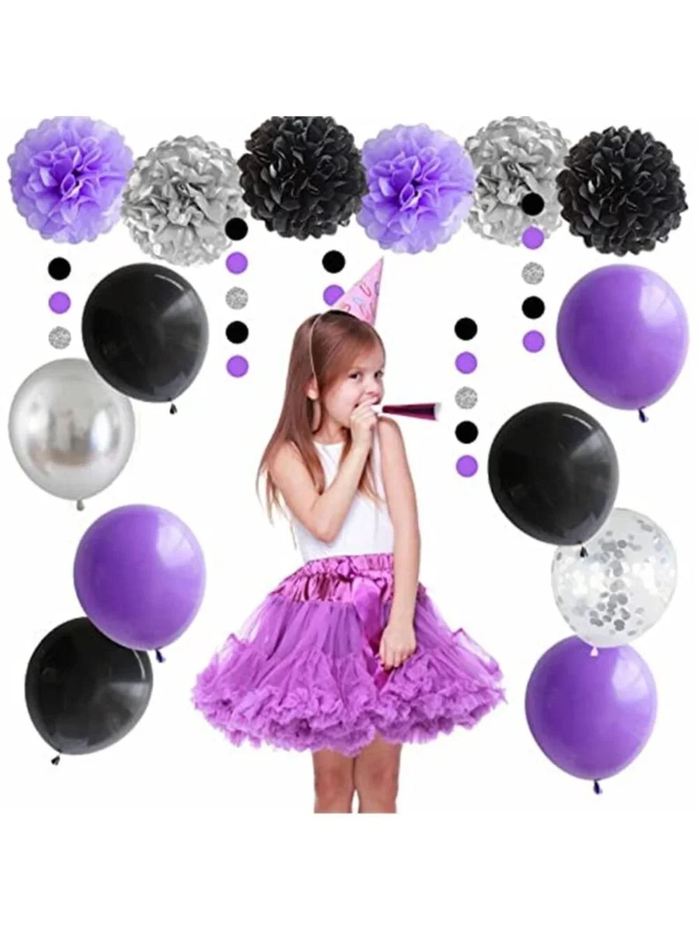 Birthday Decorations Balloons Banner Party Supplies Black Purple Silver Set